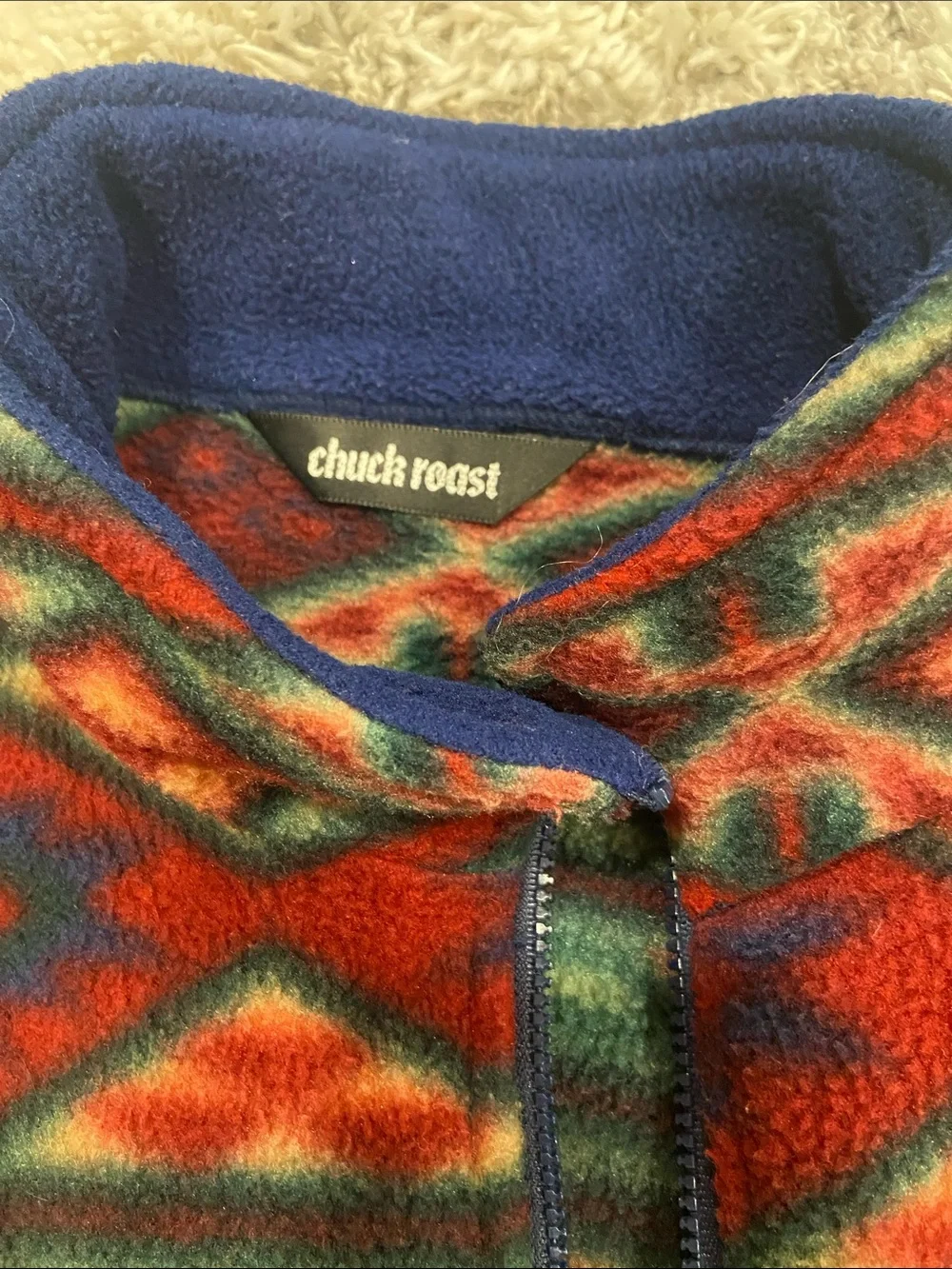 Chuck Roast Warm Aztec-Print Fleece Jacket - Red & Green Size M